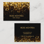 金ゴールドおよび落ちる黒いグリッターの《写真》ぼけ味の名刺 名刺 (正面/裏面)