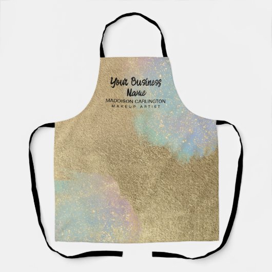 金ゴールドおよび虹色グリッターテクスチャ エプロン (正面)