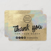 金ゴールドおよび虹色グリッターテクスチャ サンキューカード (正面/裏面)