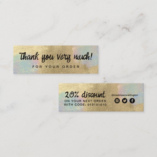 金ゴールドおよび虹色グリッターテクスチャ スキニー名刺 (正面/裏面)