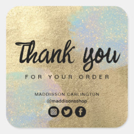 金ゴールドおよび虹色グリッターテクスチャ スクエアシール