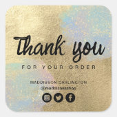 金ゴールドおよび虹色グリッターテクスチャ スクエアシール (正面)