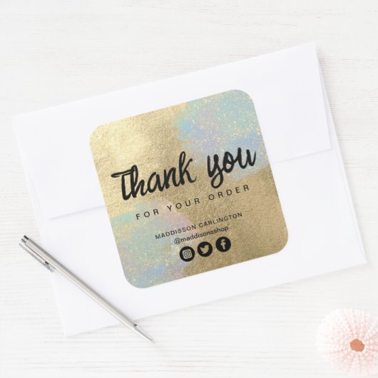 金ゴールドおよび虹色グリッターテクスチャ スクエアシール (封筒)