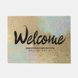 金ゴールドおよび虹色グリッターテクスチャ ドアマット