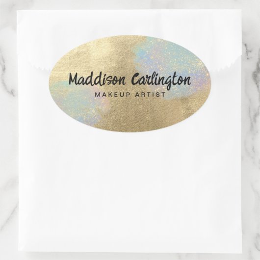 金ゴールドおよび虹色グリッターテクスチャ 楕円形シール (バッグ)