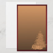 金ゴールドおよび赤いクリスマスツリー 便箋 (正面/裏面)