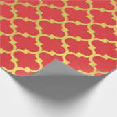 金ゴールドおよび赤いクリスマス ラッピングペーパー (角)