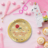 金ゴールドおよび赤いバラのプリンセスのパーティー ペーパープレート (パーティー)
