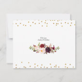 金ゴールドおよび赤いMarsalaの花柄のサンキューカード 招待状 (裏面)