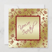 金ゴールドおよび赤くフェイクなグリッターの結婚式招待状 招待状 (正面)