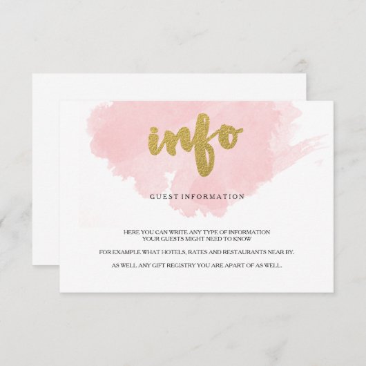 金ゴールドおよび赤面の水彩画のゲスト情報 エンクロージャーカード (正面/裏面)