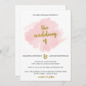 金ゴールドおよび赤面の結婚式招待状 招待状 (正面/裏面)