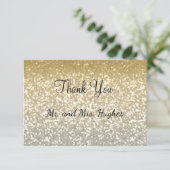 金ゴールドおよび銀のグリッターの水晶のエレガントな結婚式 サンキューカード (スタンド正面)