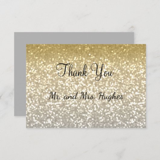 金ゴールドおよび銀のグリッターの水晶のエレガントな結婚式 サンキューカード (正面/裏面)