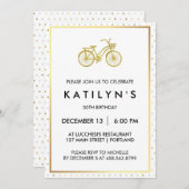 金ゴールドおよび銀の水玉模様が付いているシックな金ゴールドの自転車 招待状 (正面/裏面)