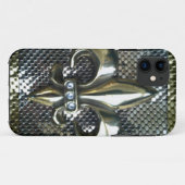 金ゴールドおよび銀製の網のアヤメのプリント Case-Mate iPhoneケース (裏面(横))