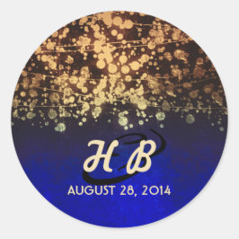 金ゴールドおよび青いひもライト素朴な結婚式 ラウンドシール