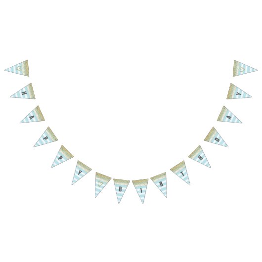 金ゴールドおよび青いハッピーバースデーの旗 バンティングフラッグ (全)