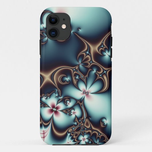 金ゴールドおよび青いフラクタルの花 Case-Mate iPhoneケース (裏面)
