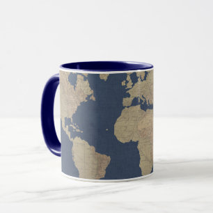 金ゴールドおよび青い世界地図 マグカップ