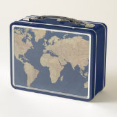 金ゴールドおよび青い世界地図 メタルランチボックス (裏面)