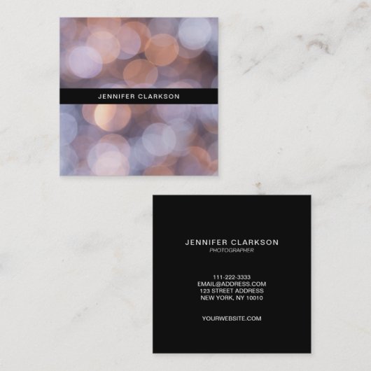 金ゴールドおよび青い《写真》ぼけ味のプロフェッショナルのカメラマン スクエア名刺 (正面/裏面)