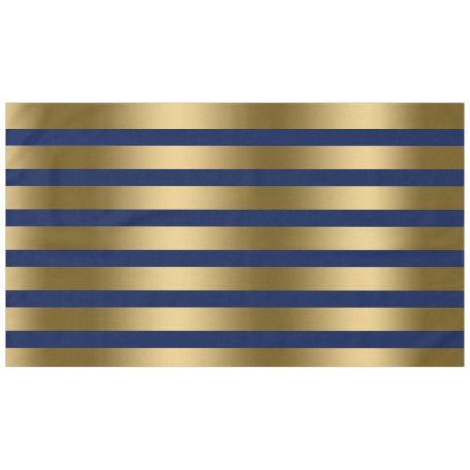 金ゴールドおよび青ストライプ色の幾何学的パターン テーブルクロス (正面(横))