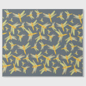 金ゴールドおよび黄色トンボ ラッピングペーパー (フラット)