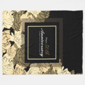 金ゴールドおよび黄色バラのプリント フリースブランケット (正面(横))