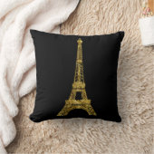 金ゴールドおよび黒いエッフェル塔 クッション (ブランケット)