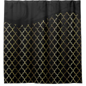 金ゴールドおよび黒いクローバーパターン シャワーカーテン (正面)