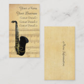 金ゴールドおよび黒いサクソフォーンの楽譜の名刺 名刺 (正面/裏面)