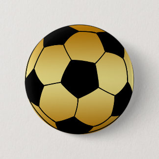 金ゴールドおよび黒いサッカーボール 缶バッジ