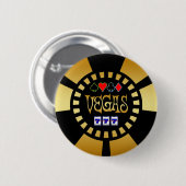 金ゴールドおよび黒いベガスのポーカー用のチップ 缶バッジ (正面&裏面)
