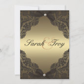 金ゴールドおよび黒いレースの結婚式招待状 招待状 (裏面)