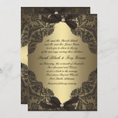 金ゴールドおよび黒いレースの結婚式招待状 招待状 (正面/裏面)