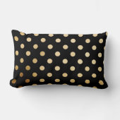 金ゴールドおよび黒い水玉模様の枕 ランバークッション (正面)