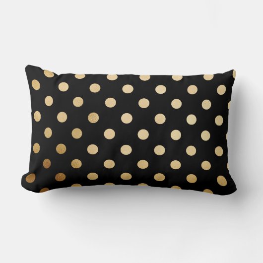 金ゴールドおよび黒い水玉模様の枕 ランバークッション (正面)