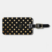 金ゴールドおよび黒い水玉模様の荷物のラベル ラゲッジタグ (正面横)