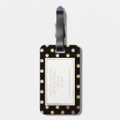 金ゴールドおよび黒い水玉模様の荷物のラベル ラゲッジタグ (裏面縦)