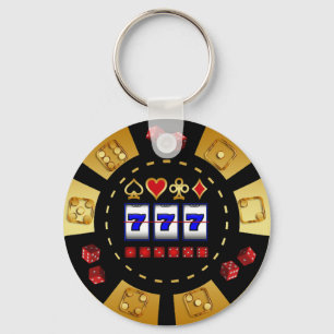 金ゴールドおよび黒い賭博のポーカー用のチップ キーホルダー