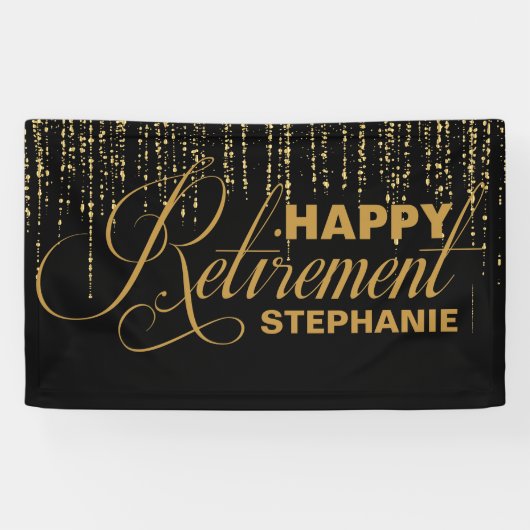 金ゴールドおよび黒い退職パーティー 横断幕 (横)