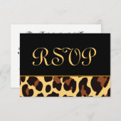 金ゴールドおよび黒いRSVPのヒョウの結婚式 出欠カード (正面/裏面)