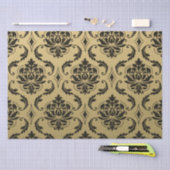 金ゴールドおよび黒くクラシックなダマスク織 薄葉紙 (クラフト)