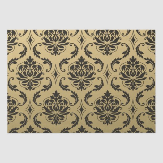 金ゴールドおよび黒くクラシックなダマスク織 薄葉紙 (正面)