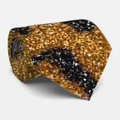 金ゴールドおよび黒のガーリーなグリッターのチータのプリント ネクタイ (ロール)