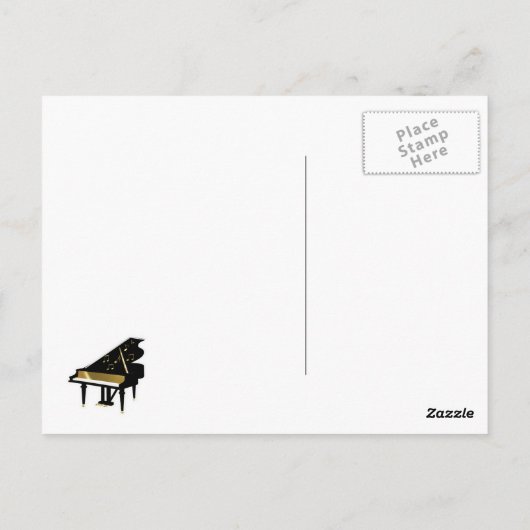 金ゴールドおよび黒のグランドピアノ音楽ノート ポストカード (裏面)