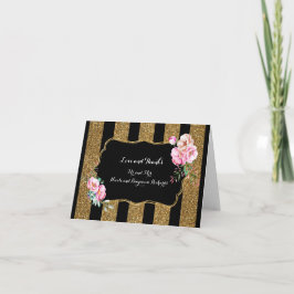 金ゴールドおよび黒のストライプの花の結婚式は感謝していしています サンキューカード