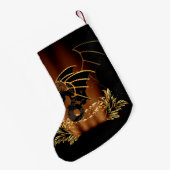 金ゴールドおよび黒の素晴らしいドラゴン スモールクリスマスストッキング (裏面 (吊り時))