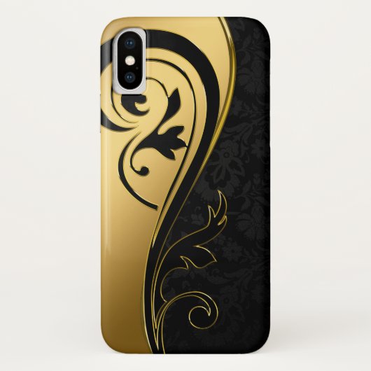 金ゴールドおよび黒の花柄 Case-Mate iPhoneケース (裏面)